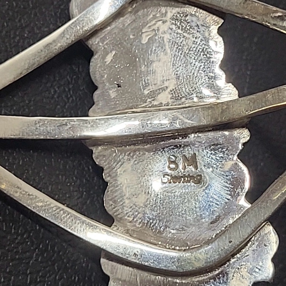 Native American Large Sterling Silver Triple Turquoise Stone Cuff Bracelet ... - Picture 8 of 14